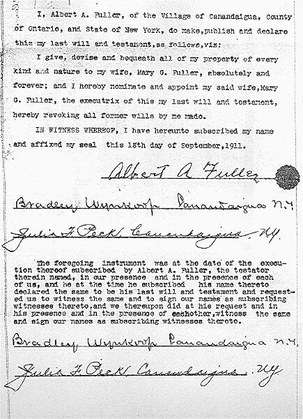 Will of Albert A. Fuller